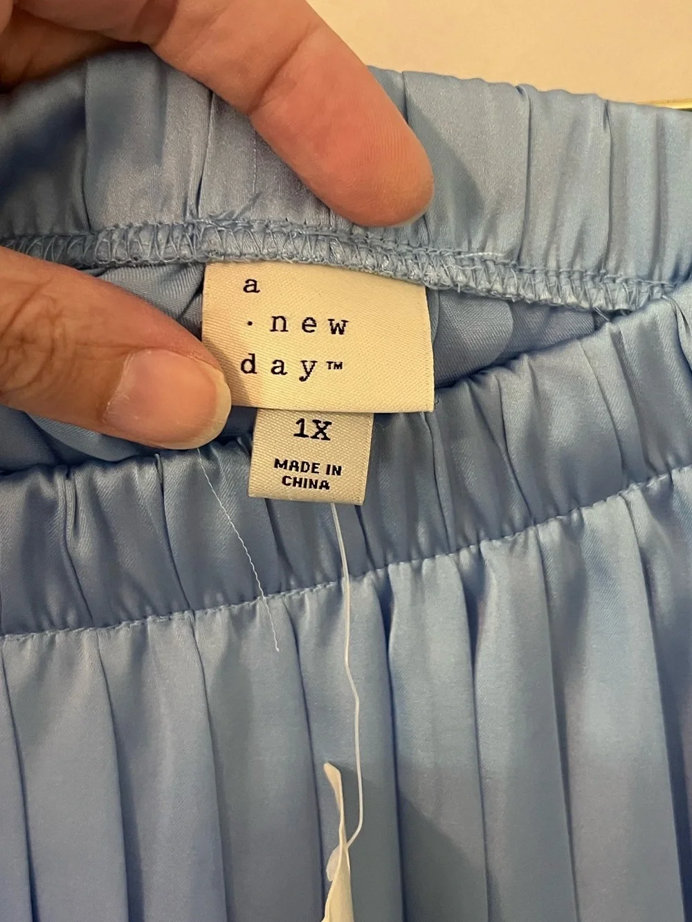 A New Day Pleated Satin Midi Skirt Sky Blue Plus Size 1X